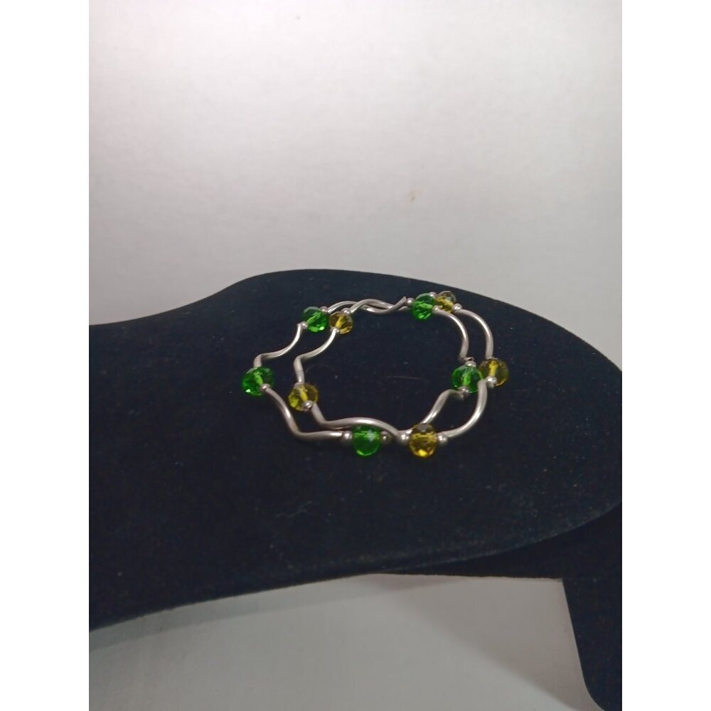 Lot of 2 MSC Mainstreet Collection Wavy Beaded Green Yellow Stretch Bracelets
